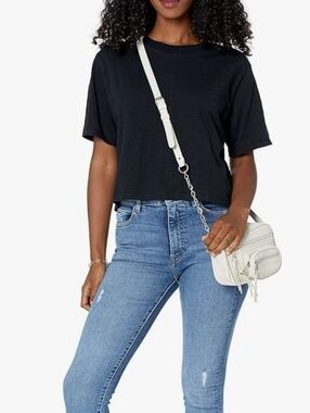 THE DROP Sydney Black Cropped Crewneck Tee - Women